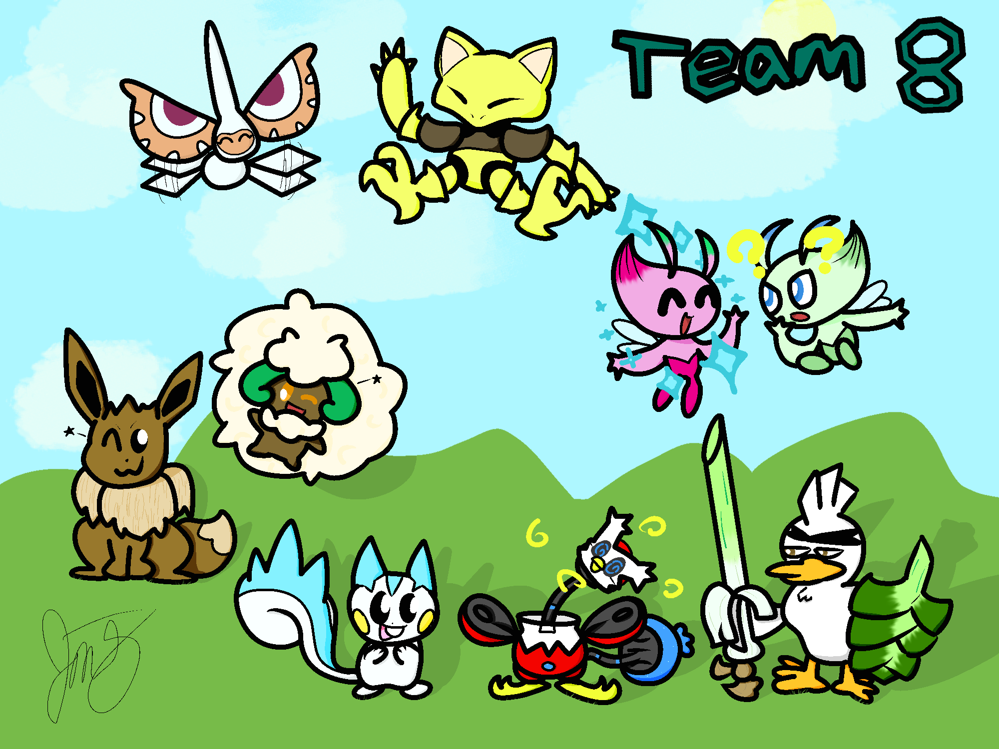 Team 8 Mass Attack-Eev 2Celebi Masqu Pachi Abra Whims Cynda.png